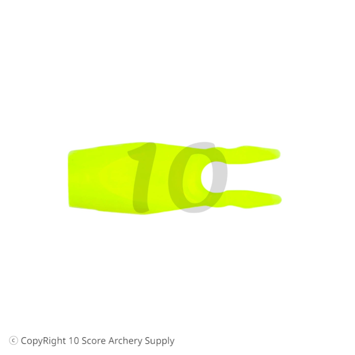10 Score Archery Supply Beiter Asymmetric #1 Pin Nock in neon yellow, designed for recurve bows.