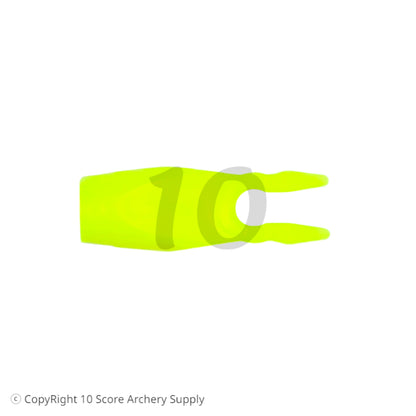 10 Score Archery Supply Beiter Asymmetric #1 Pin Nock in neon yellow, designed for recurve bows.